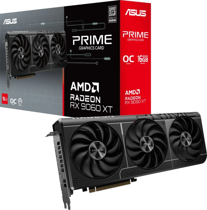 Kartelë grafike ASUS Prime Radeon RX 9060 XT OC 16GB GDDR6 PCIe 5.0 PRIME-RX9060XT-O16G, e zezë