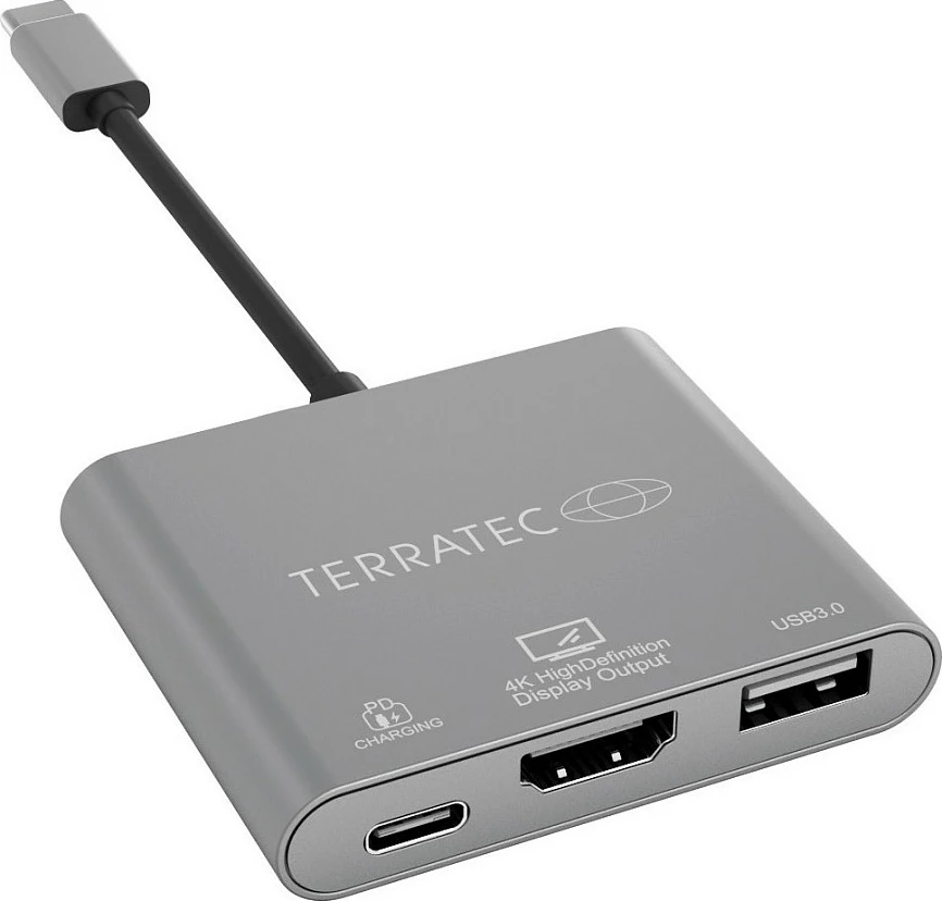 Adapter USB-C TerraTec Connect C3, HDMI 4K, USB 3.0, USB‑C PD, argjendtë