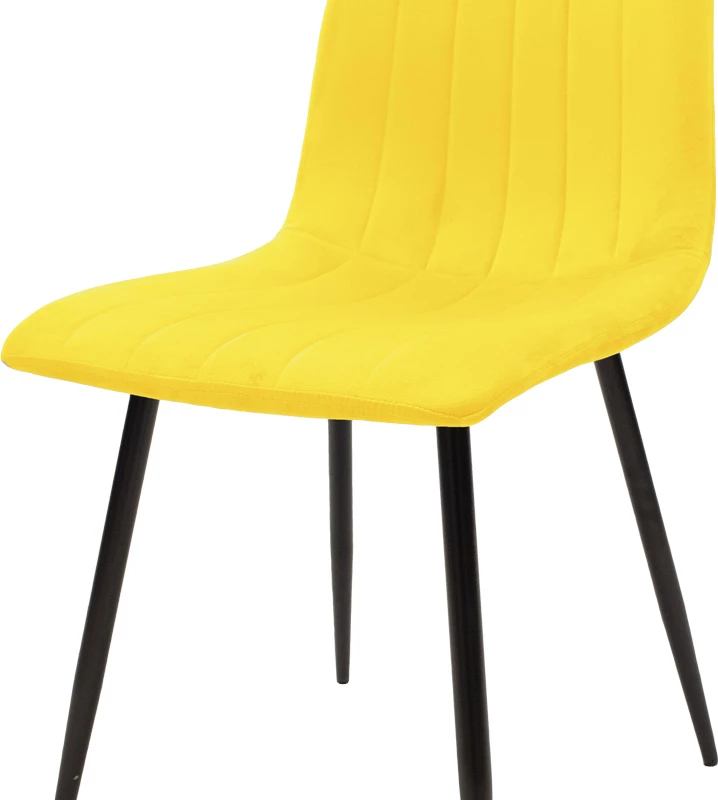 Set 4 karriga Noor, kadife e verdhë, këmbë metalike të zeza, 44x53x86cm