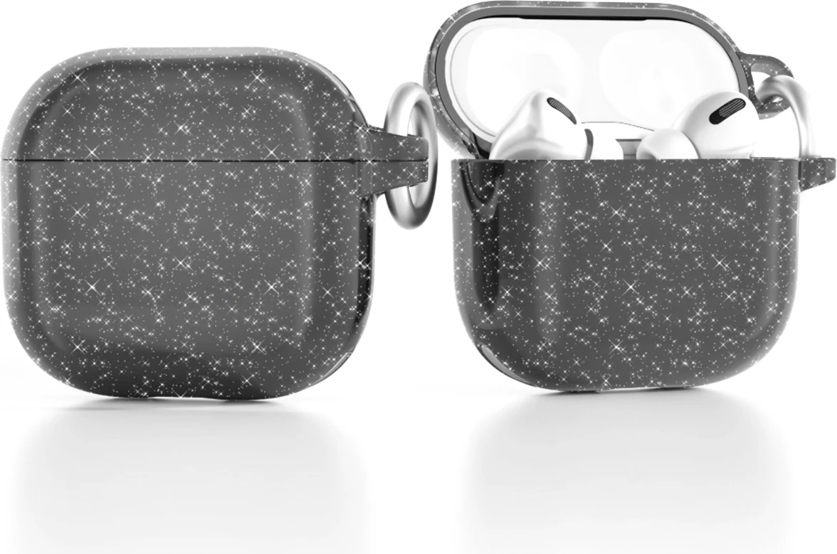 Mbështjellës Hurtel Glitter për AirPods 4, TPU, i zi me shkëlqim