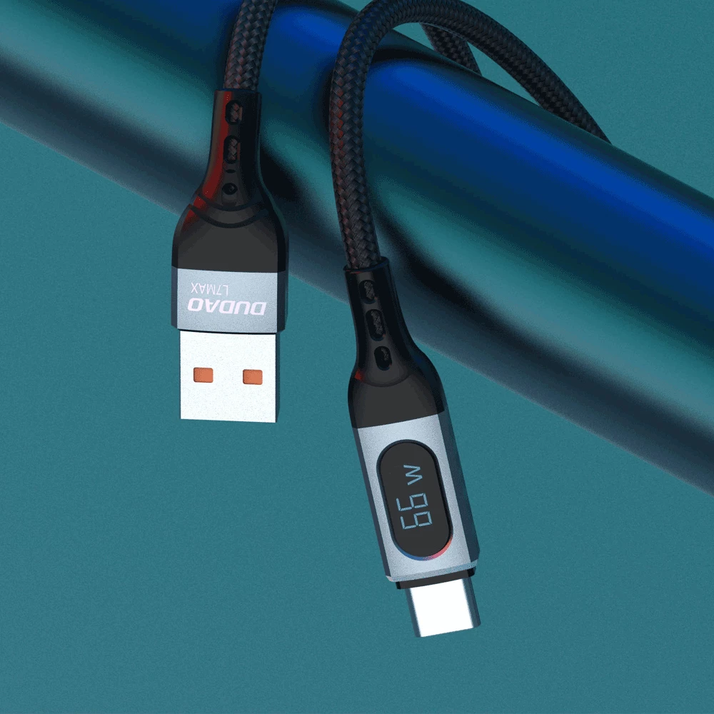 Kabllo USB Dudao L7Max, 1m, Power Delivery 66W, me ekran, e zezë