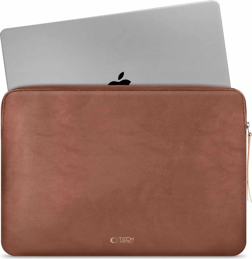 Mbështjellës për laptop Tech-Protect Fleece Case 16\", me zinxhir, lëkurë artificiale, kafe