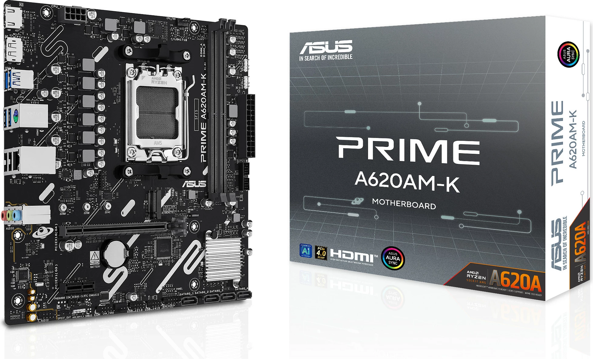 Pllakë amë ASUS Prime A620AM-K, Socket AM5, DDR5 deri 128GB, micro ATX, e zezë