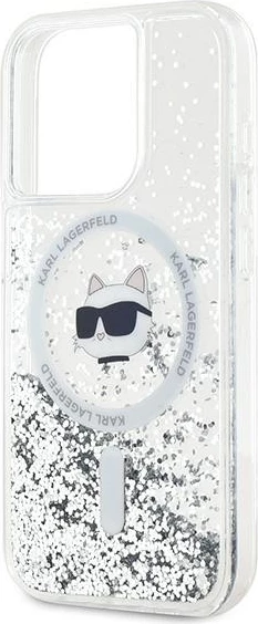 Mbështjellës Karl Lagerfeld Liquid Glitter Choupette Head MagSafe për iPhone 14 Pro Max, Transparent