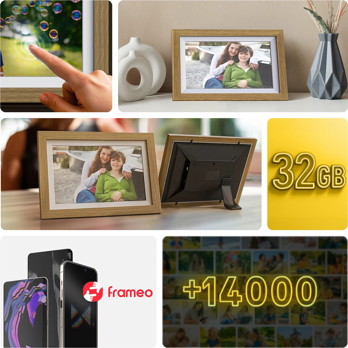Kornizë fotografish digjitale Wozinsky WRC-32 10.1" IPS 1280×800 me Wi‑Fi dhe Frameo 32GB, me prekje, kafe e çelët