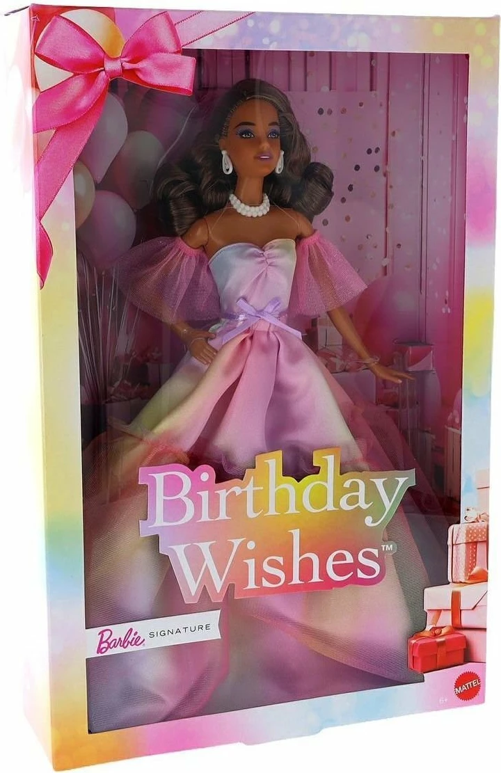 Kukull koleksionuese Barbie Mattel Signature Birthday Wishes JJX77, fustan saten rozë me ylber pastel, 1 copë