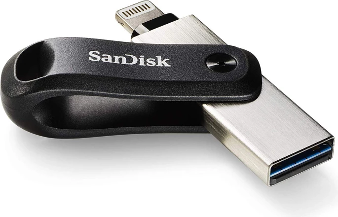 USB flash drive SanDisk iXpand Go SDIX60N-256G-GN6NE 265GB USB 3.0 USB-A/Lightning, zi/argjend, 1 copë