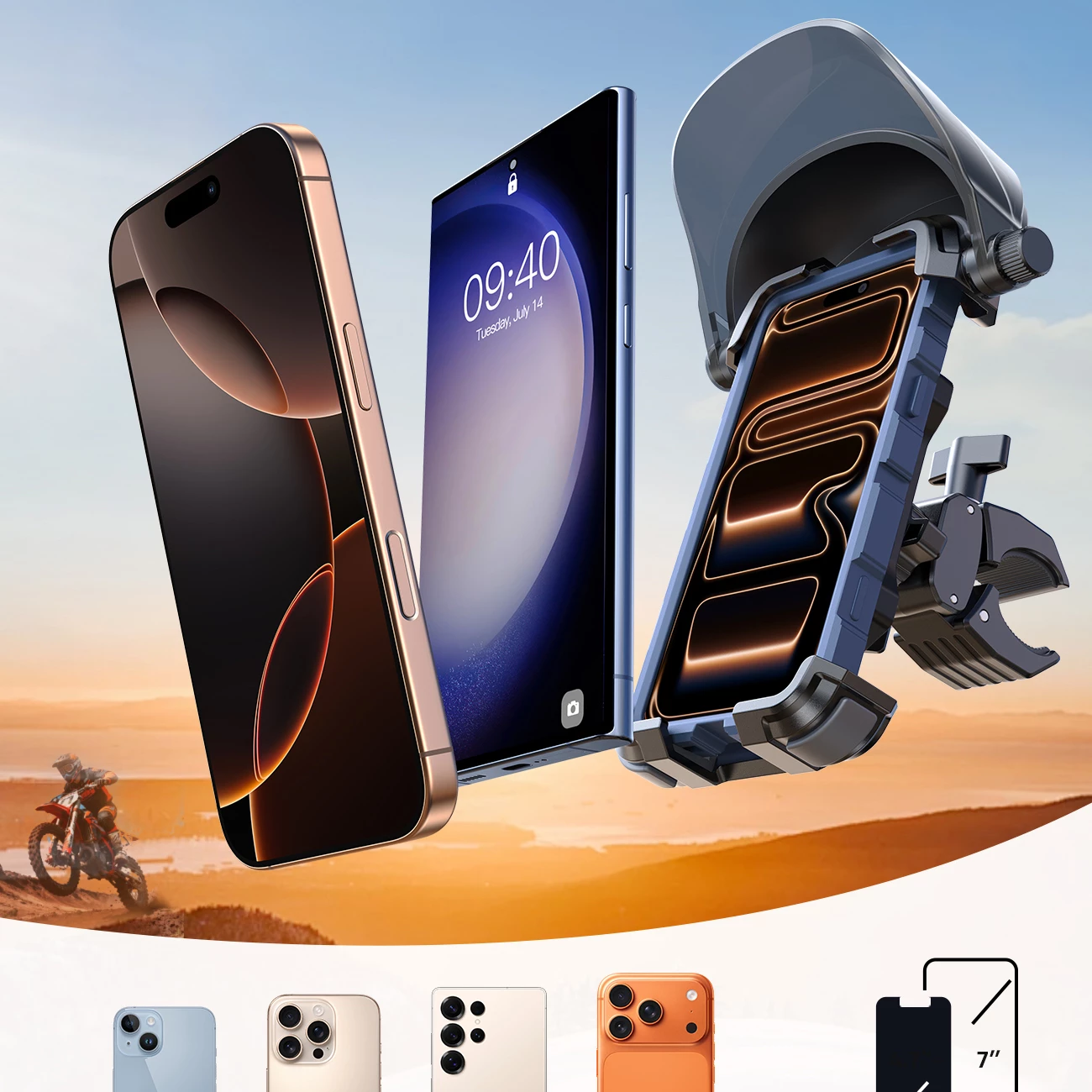 Mbajtës telefoni për biçikletë Joyroom JR-ZS528, 4.7-7\", rrotullim 360°, me vizor dielli, i zi