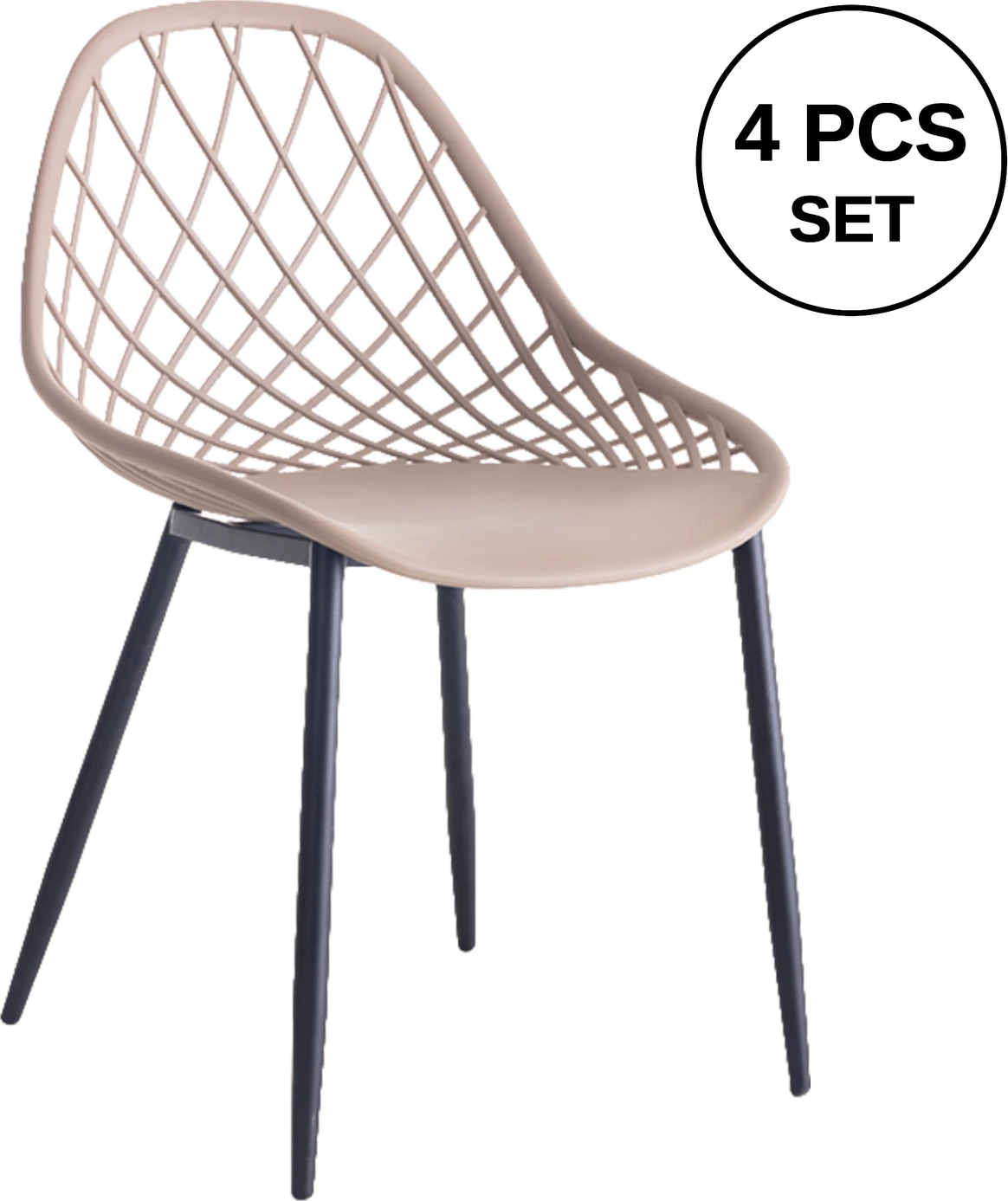 Karrige polipropileni FH9524.03 ngjyrë kapuçino me këmbë metalike të zeza 52x53x82Hcm., set prej 4 copash