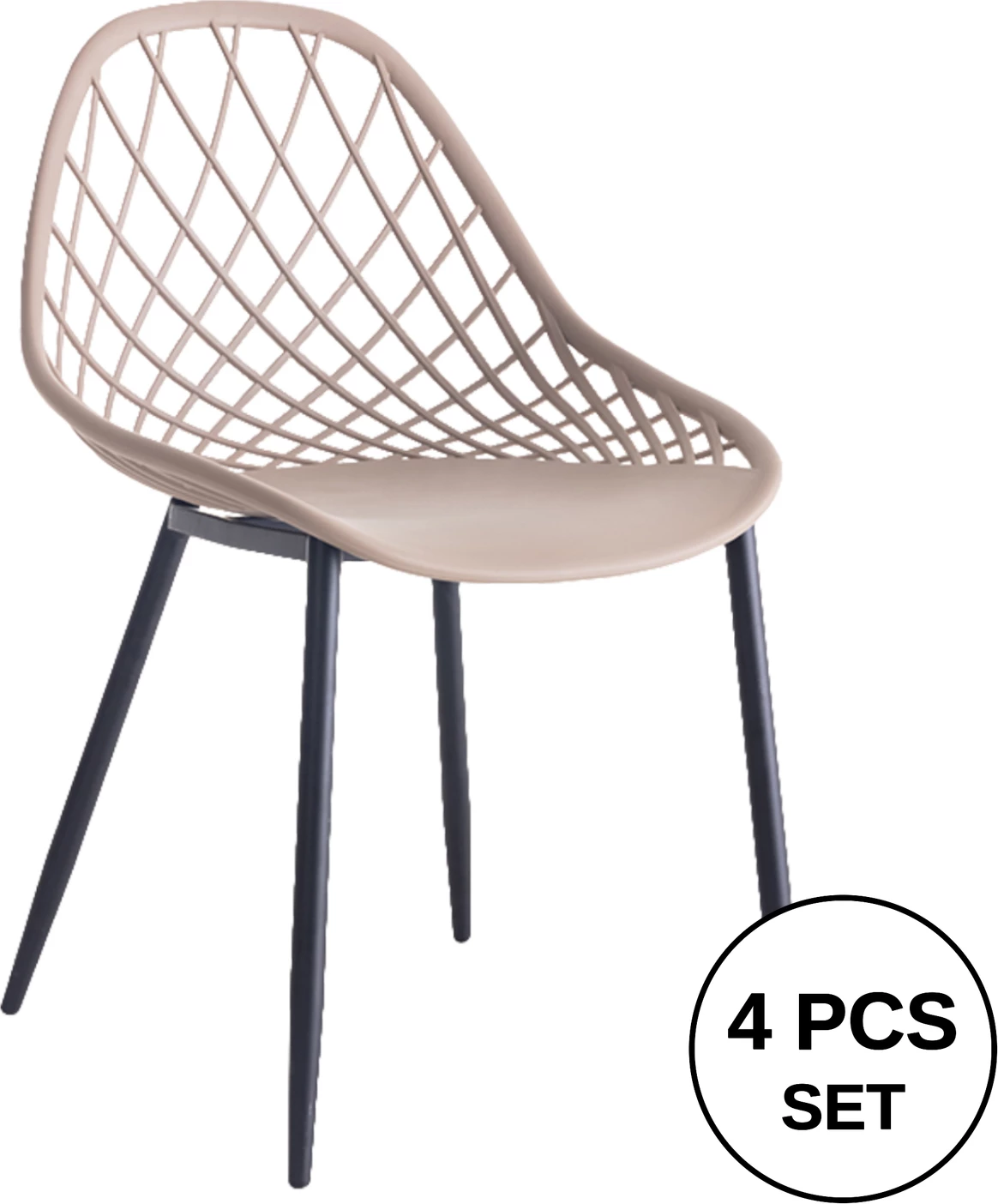 Karrige polipropileni FH9524.03 ngjyrë kapuçino me këmbë metalike të zeza 52x53x82Hcm., set prej 4 copash