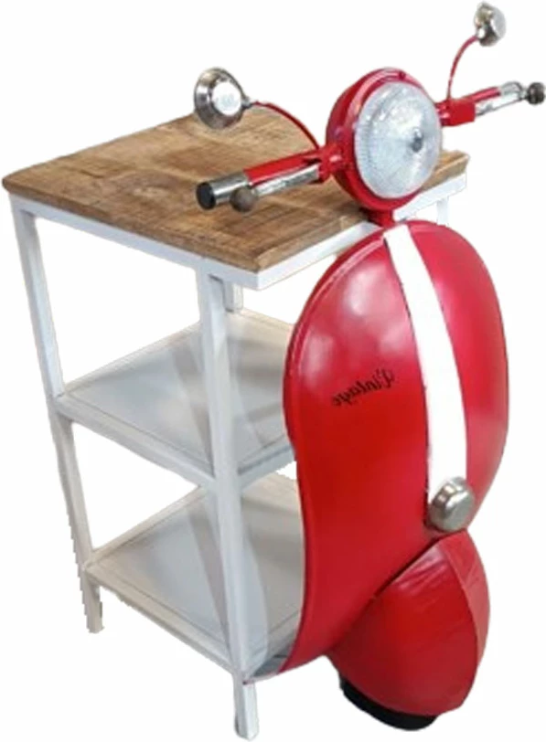 Tavolinë anësore MINI VESPA me rafte, e kuqe, e bardhë, natyrale, 61x45x88