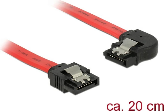 Kabllo SATA III DeLOCK 83962, 0.2 m, 7-pin M/M, këndore majtas, e kuqe