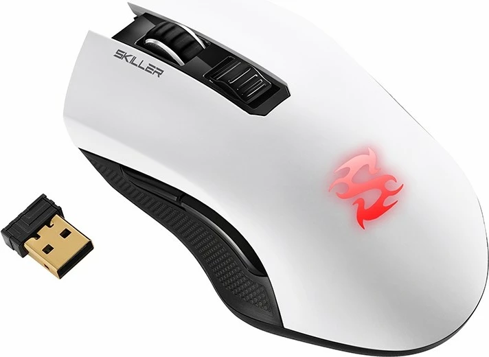 Maus SHARKOON SKILLER SGM3, wireless/USB, 930mAh, i bardhë