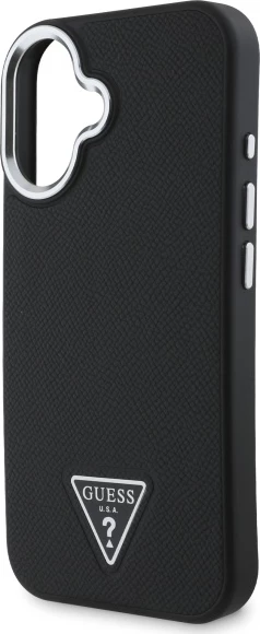 Mbështjellës Guess Grained Triangle MagSafe për iPhone 16 Plus 6.7", i zi, hardcase