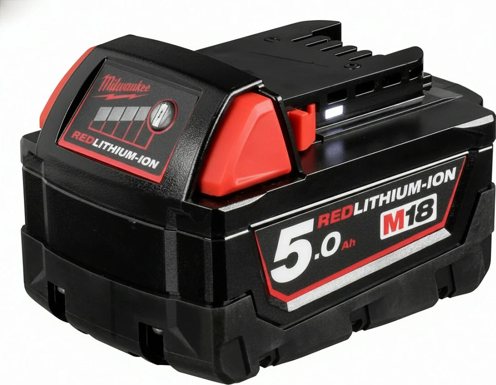 Bateri Milwaukee M18B5, 18V 5.0Ah Li-Ion, e zezë/kuqe