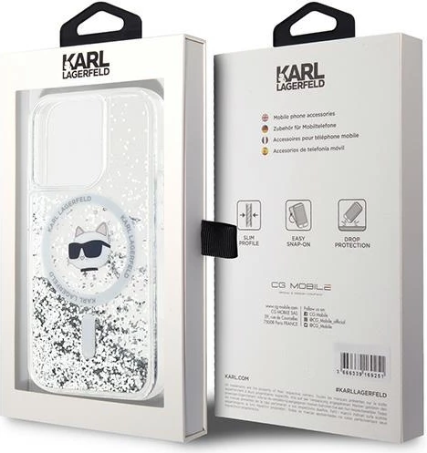 Mbështjellës Karl Lagerfeld Liquid Glitter Choupette Head MagSafe për iPhone 15 Pro Max, Transparent