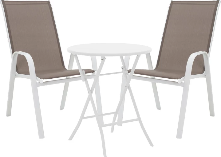 Tavolinë me karrige për terasë, metalike, e bardhë, Albero-Calan, 60x70cm