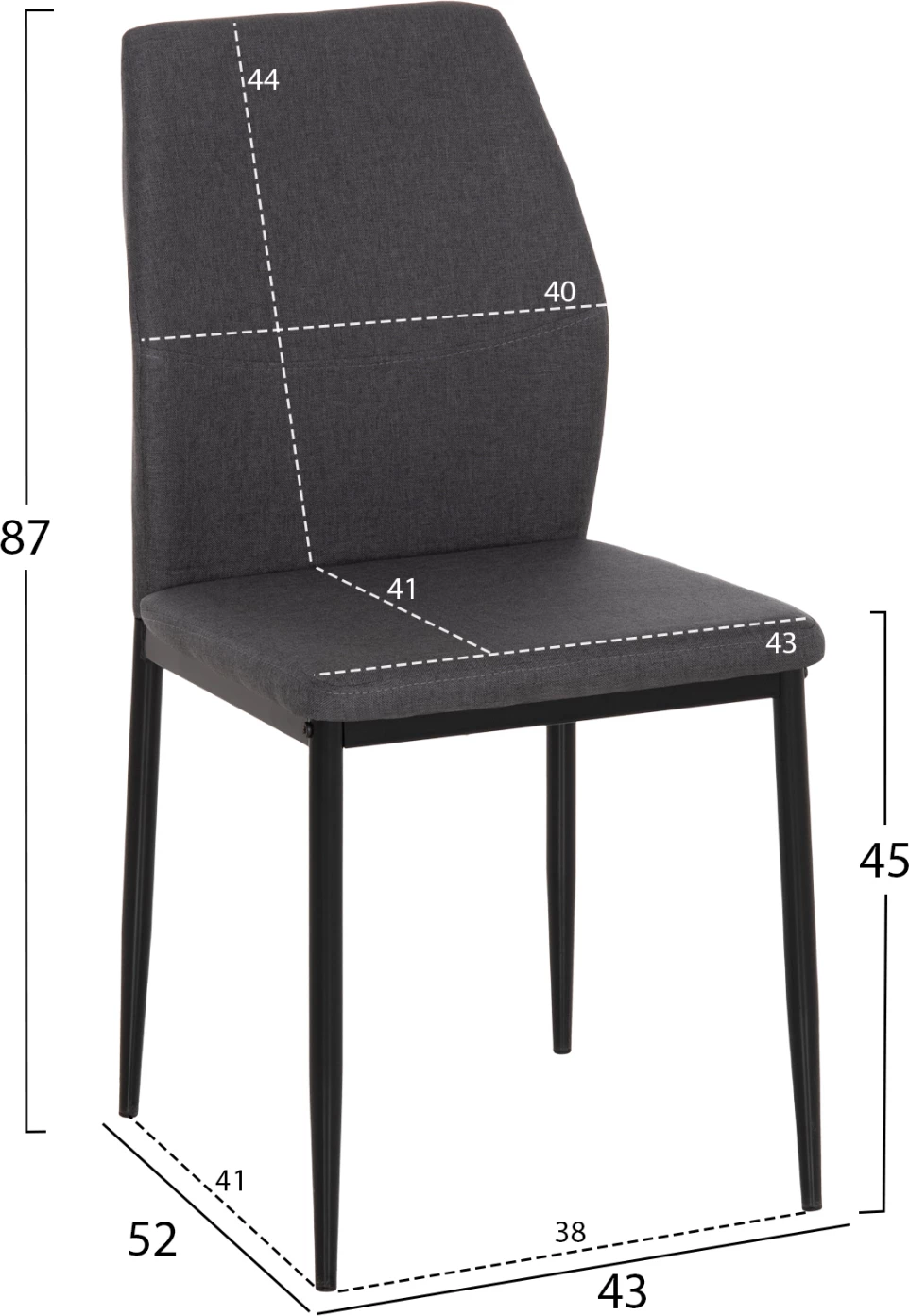 Karrige ngrënieje DIAZ, material gri, këmbë metalike të zeza, set prej 4 copash, 41.5x52x87cm