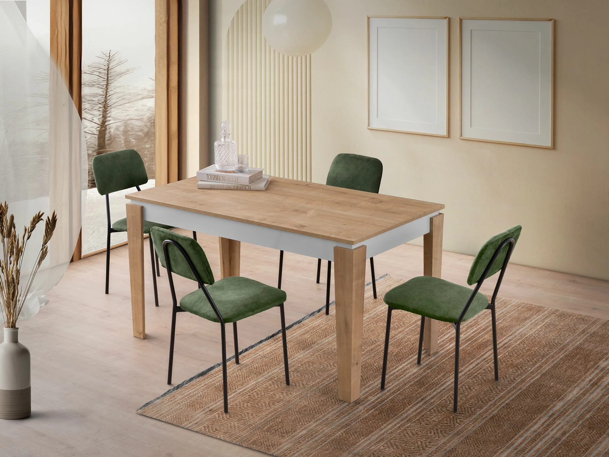 Tavolinë ngrënieje, ngjyrë lis dhe e bardhë, Skye Decor, Asos - 2971