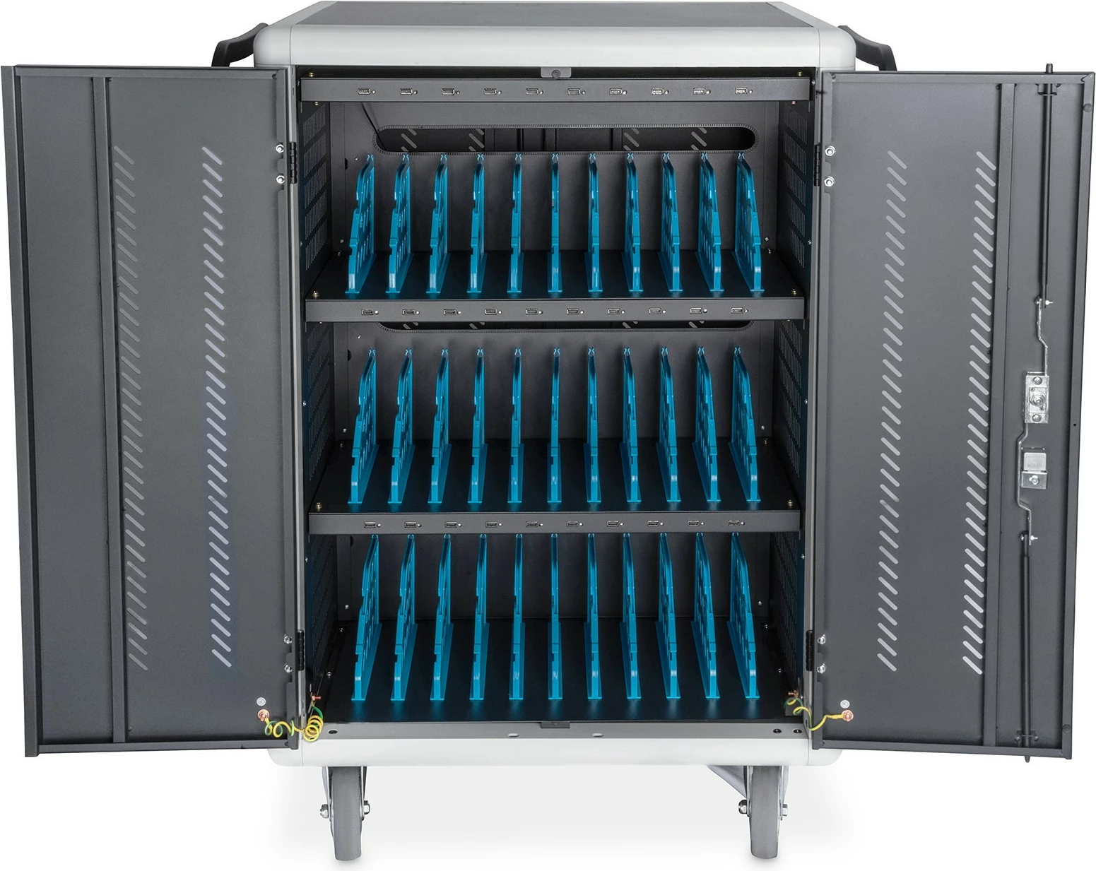 Kasë karikimi Digitus për 30 laptopë/tabletë deri 15.6 inç, USB-A, me rrota, e zezë