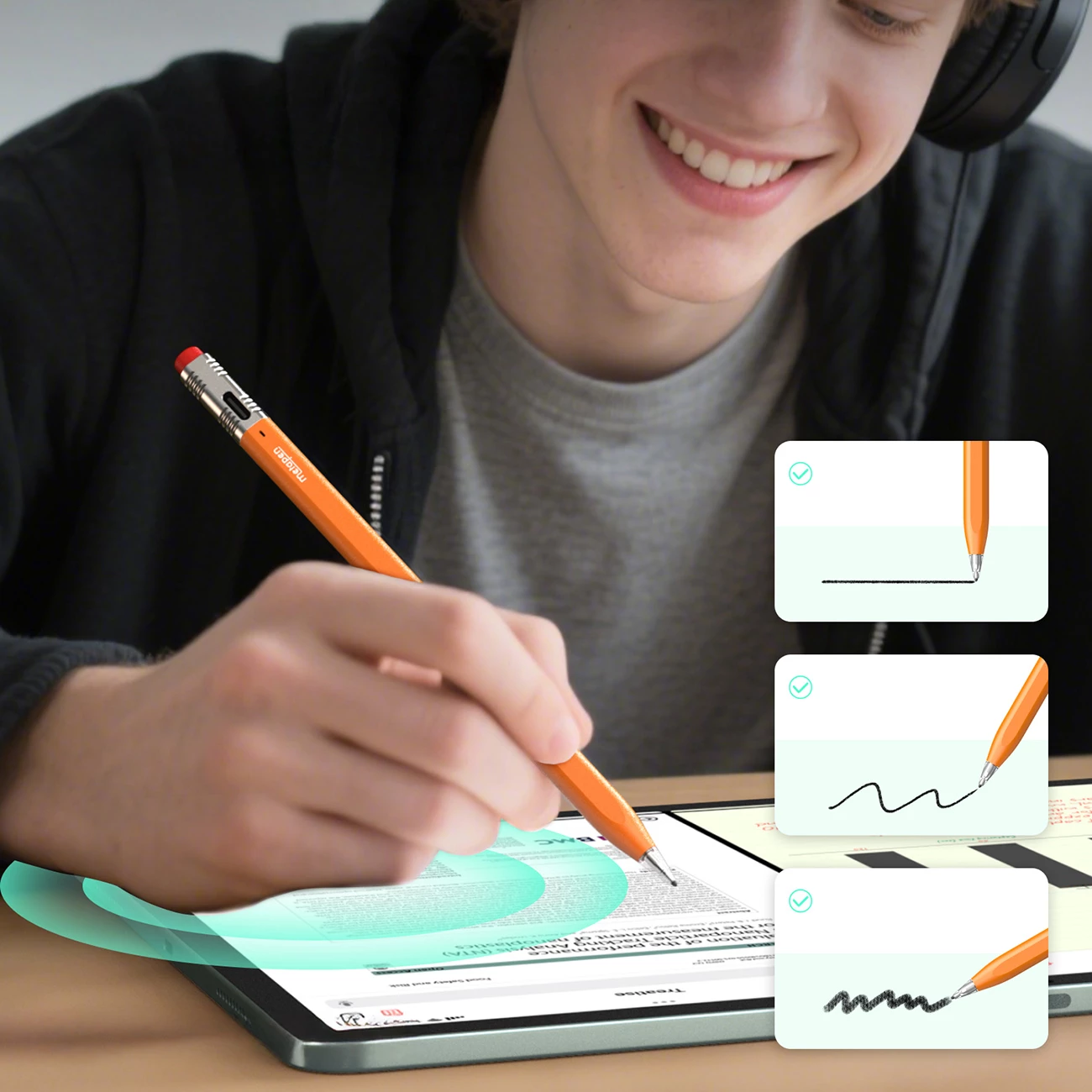 Stylus për iPad, Metapen, Pencil Air8 Pro X, 26 orë, USB-C, Palm Rejection, pa Bluetooth, 3 maja, portokalli