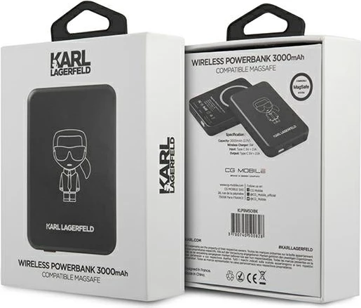 Powerbank induktiv Karl Lagerfeld KLPBMSOIBK, 3000mAh, MagSafe, i zi