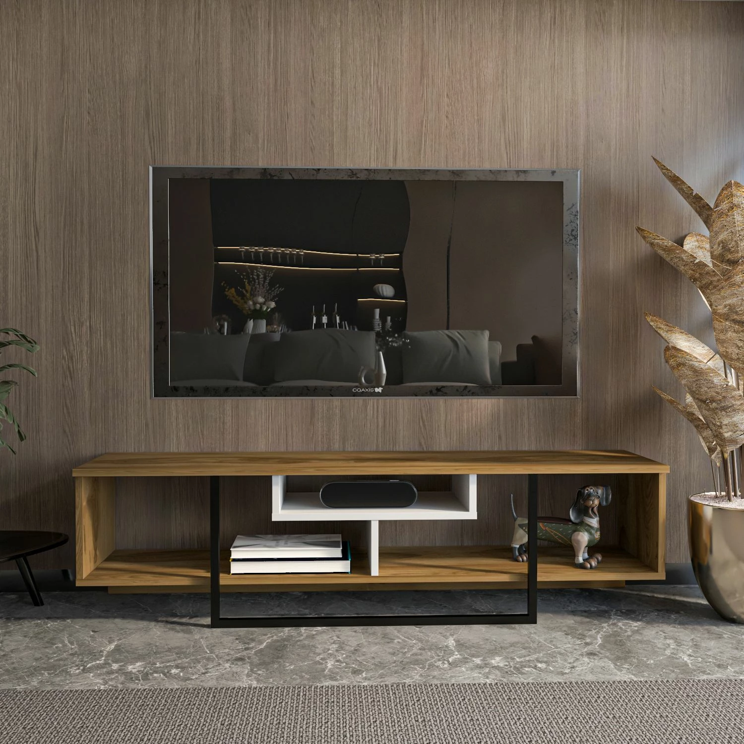 Komodë TV Hanah Home, Asal (150), ngjyrë lis, e bardhë, e zezë