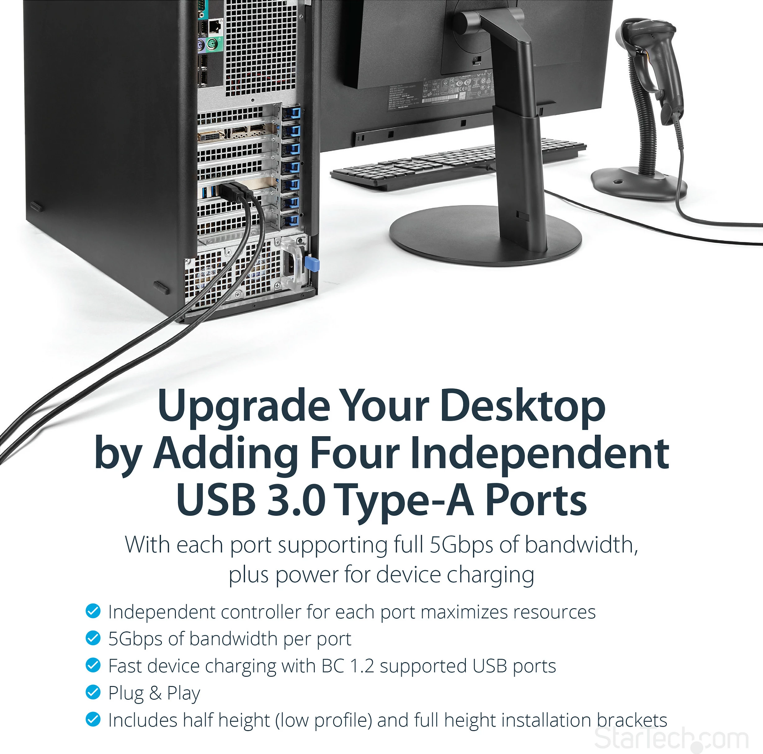 Kartelë PCIe USB StarTech PEXUSB3S44V, 4x USB 3.2 Gen 1, UASP, Full/Low Profile, e zezë