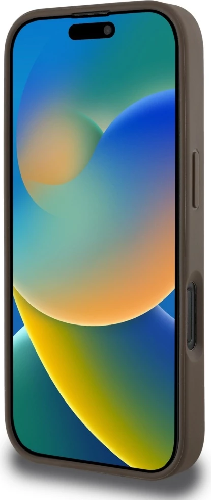 Mbështjellës Guess Grained Hot Stamp Peony Triangle Logo MagSafe për iPhone 16 Pro, Kafe