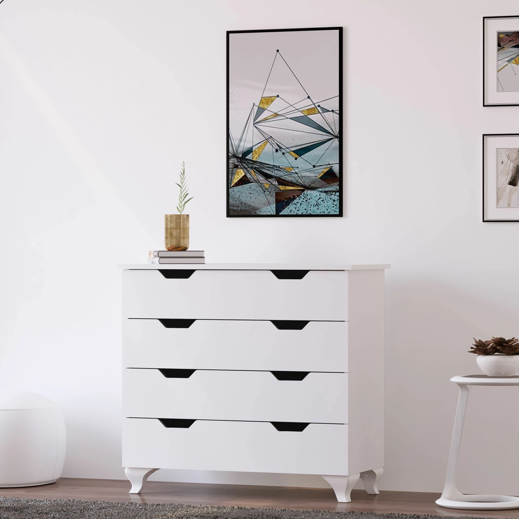Komodë Skye Decor, Rb-162, ngjyrë e bardhë mat