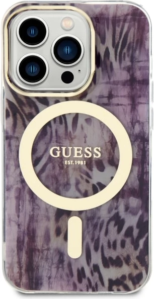 Mbështjellës Guess Leopard MagSafe për iPhone 14 Pro Max 6.7", rozë