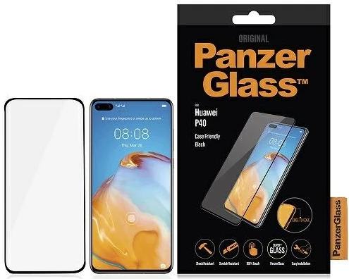Xham i temperuar PanzerGlass E2E Super+ për Huawei P40, me kornizë të zezë