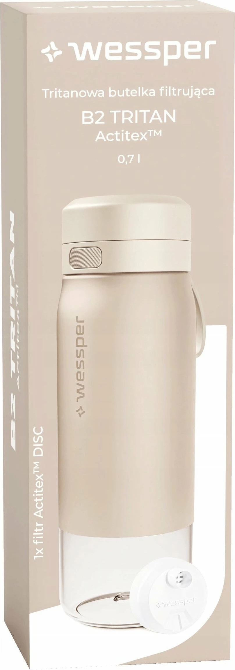Shishe filtruese uji Wessper B2 TRITAN Actitex 700ml Bezhë, set me 1 filtër