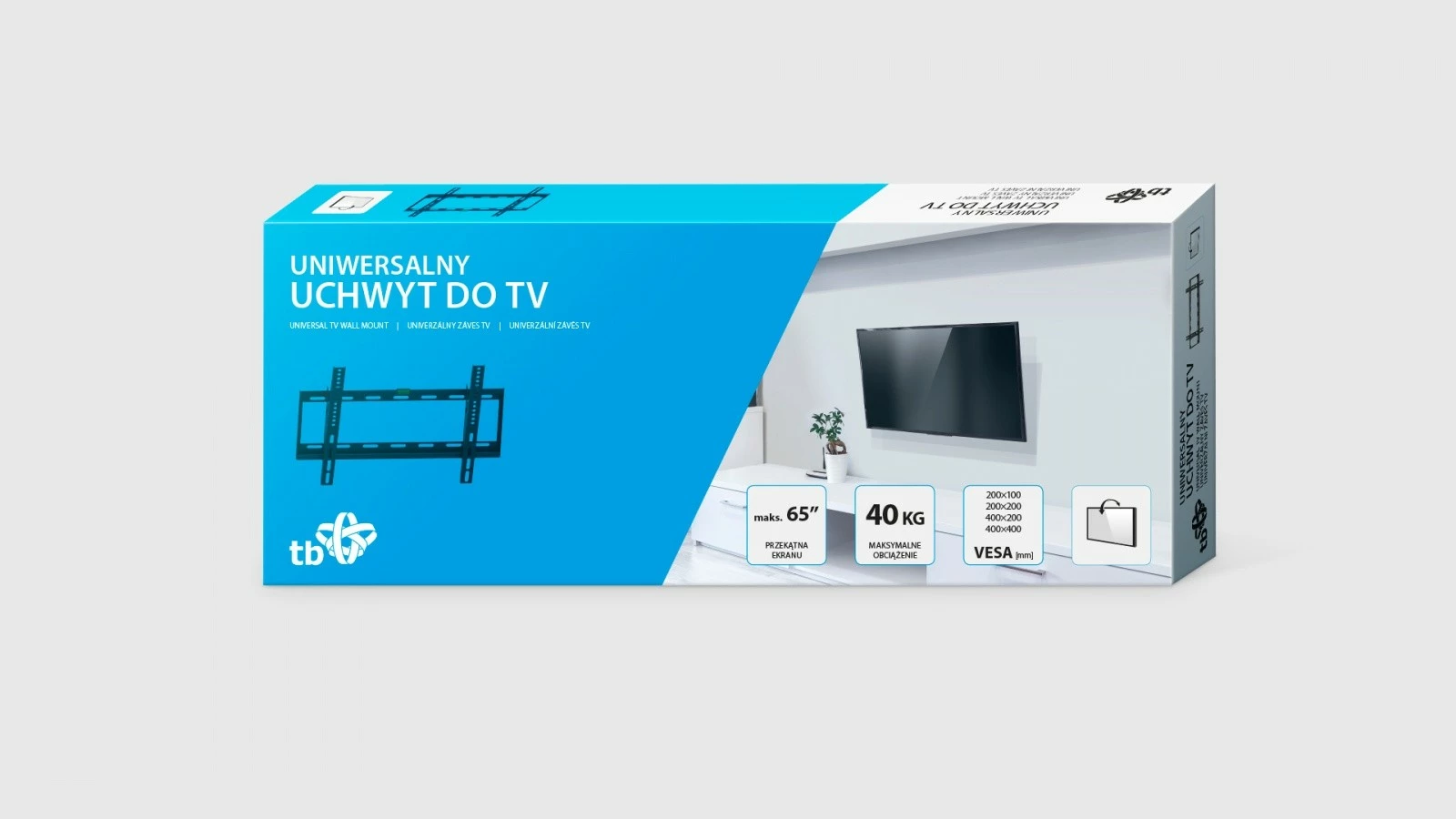 Mbajtëse muri për TV TB TB-451, deri 65 inç, 40kg, VESA 400x400, e zezë