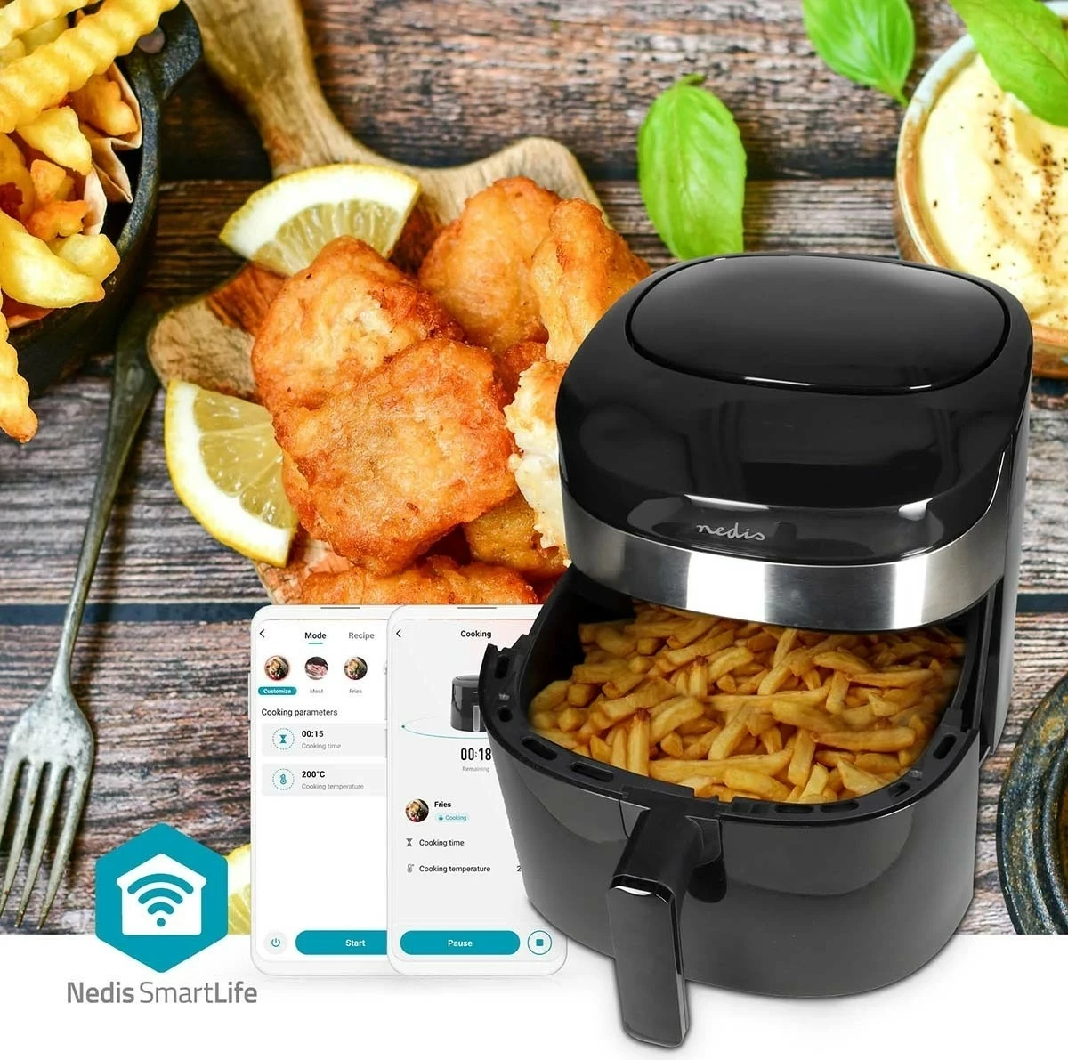 Fryer pa yndyrë Nedis KAAF180BKW, 6.2L, Wi-Fi, e zezë