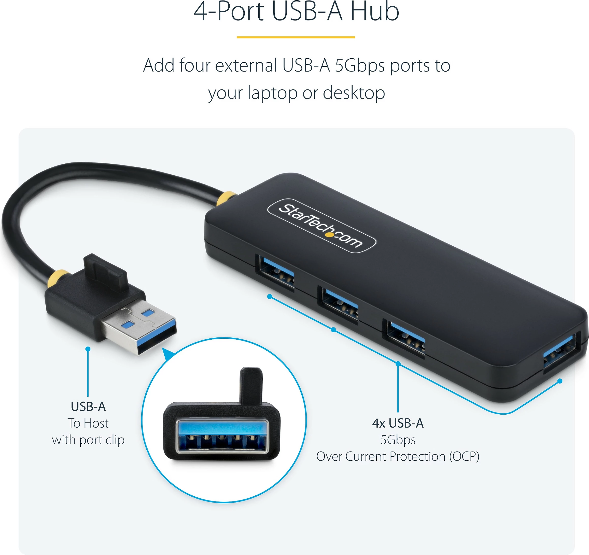 USB Hub StarTech 4-Port USB-A, USB 3.2 Gen 1, 5Gbps, bus-powered, i zi