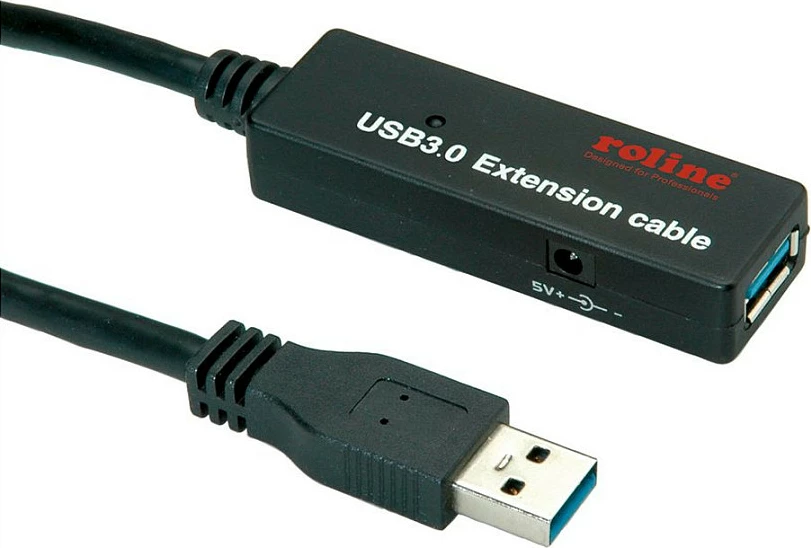 Kabllo zgjatëse USB ROLINE 12.04.1071, USB-A mashkull në USB-A femër, 15 m, USB 3.2 Gen 1 5 Gbit/s, e zezë