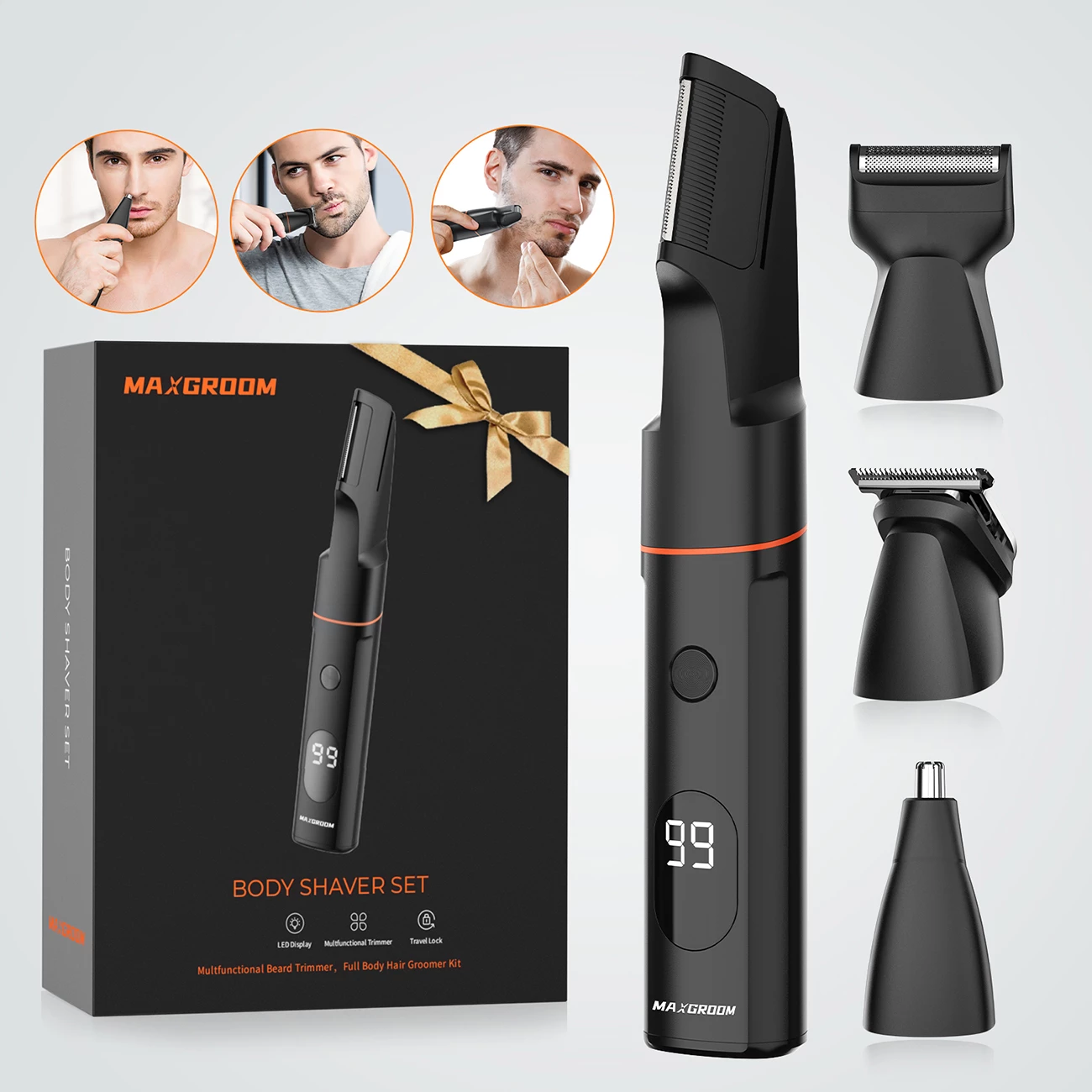 Makinë rroje multifunksionale MAXGROOM LK-881, IPX6, ekran LED, bateri 800 mAh, USB-C, set me maja zëvendësuese, e zezë