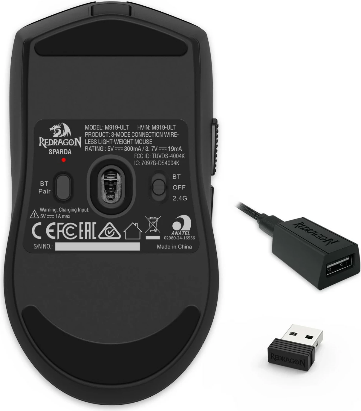 Maus gaming Redragon M919-ULT SPARDA, wireless/me kabllo, 45000 DPI, USB-C, i zi