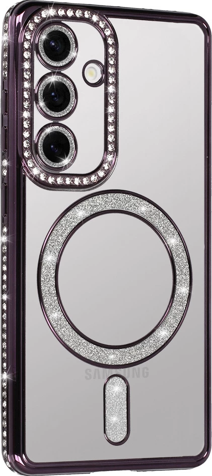 Mbështjellës MagSafe silikoni ONASI për Samsung Galaxy S25 Ultra 5G, transparent vjollcë me glitter