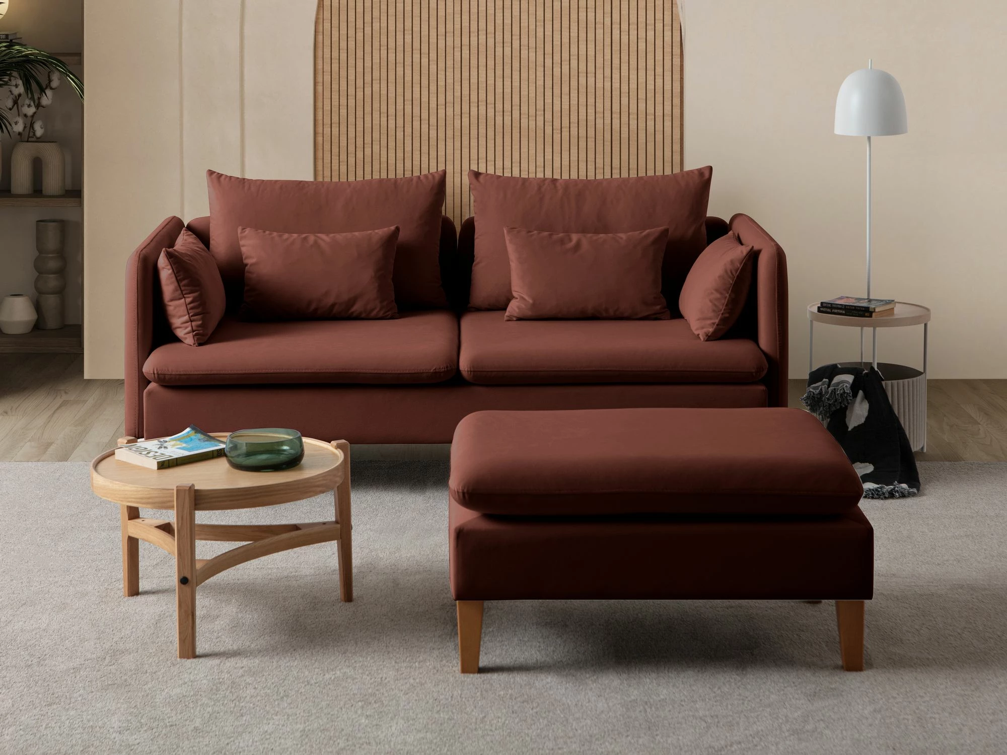 Divan treshe Flexy, ngjyrë e kuqe tullë, Atelier del Sofa