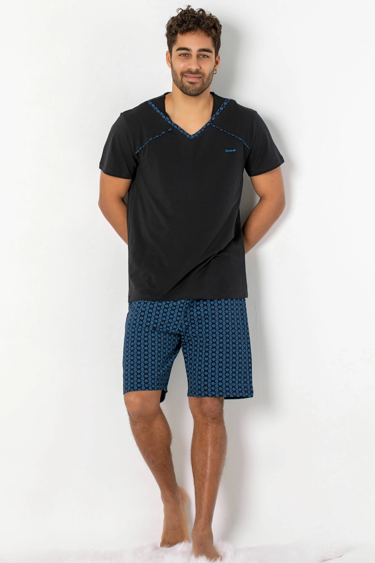 Set pizhamash për burra, Jumeon, 002-000465, e zezë, blu e errët