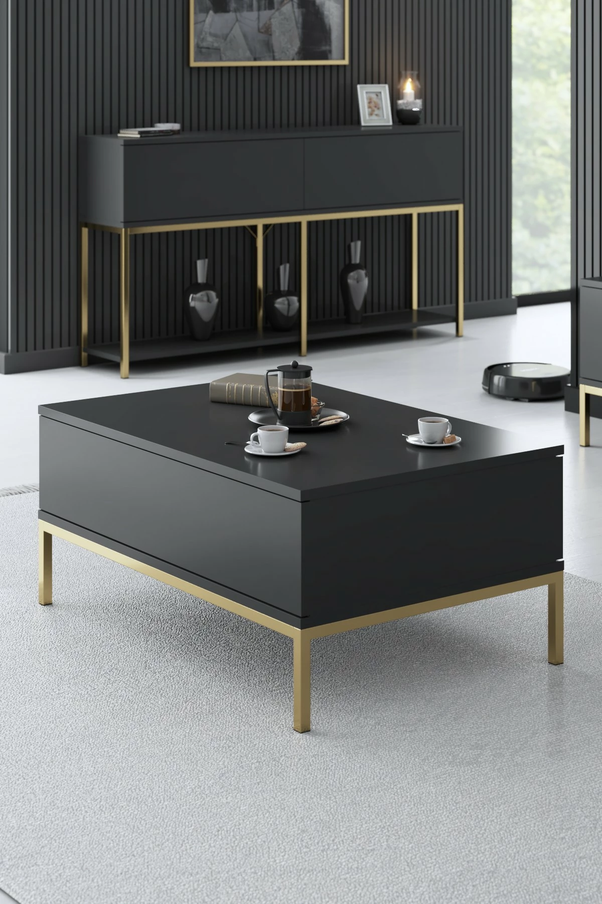 Set mobiljesh për dhomë dite, Hanah Home Lord, anthracite dhe ari