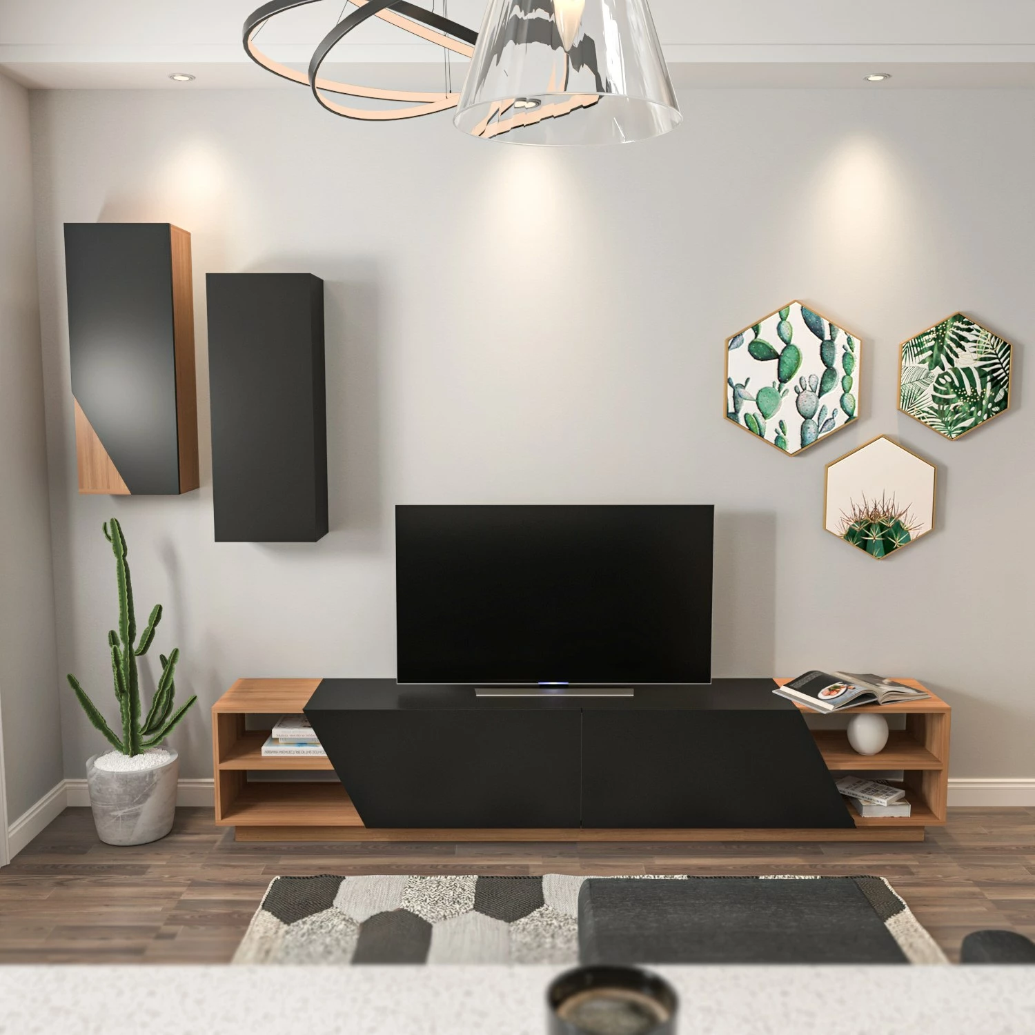 Njësi TV Hanah Home, zebra e zezë, dru tik