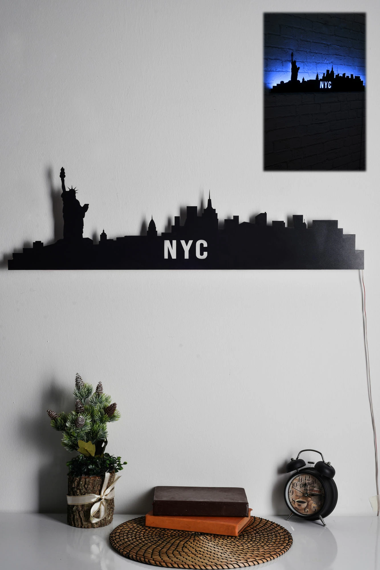 Ndriçim dekorativ LED, siluetë NYC, ngjyrë e kaltër