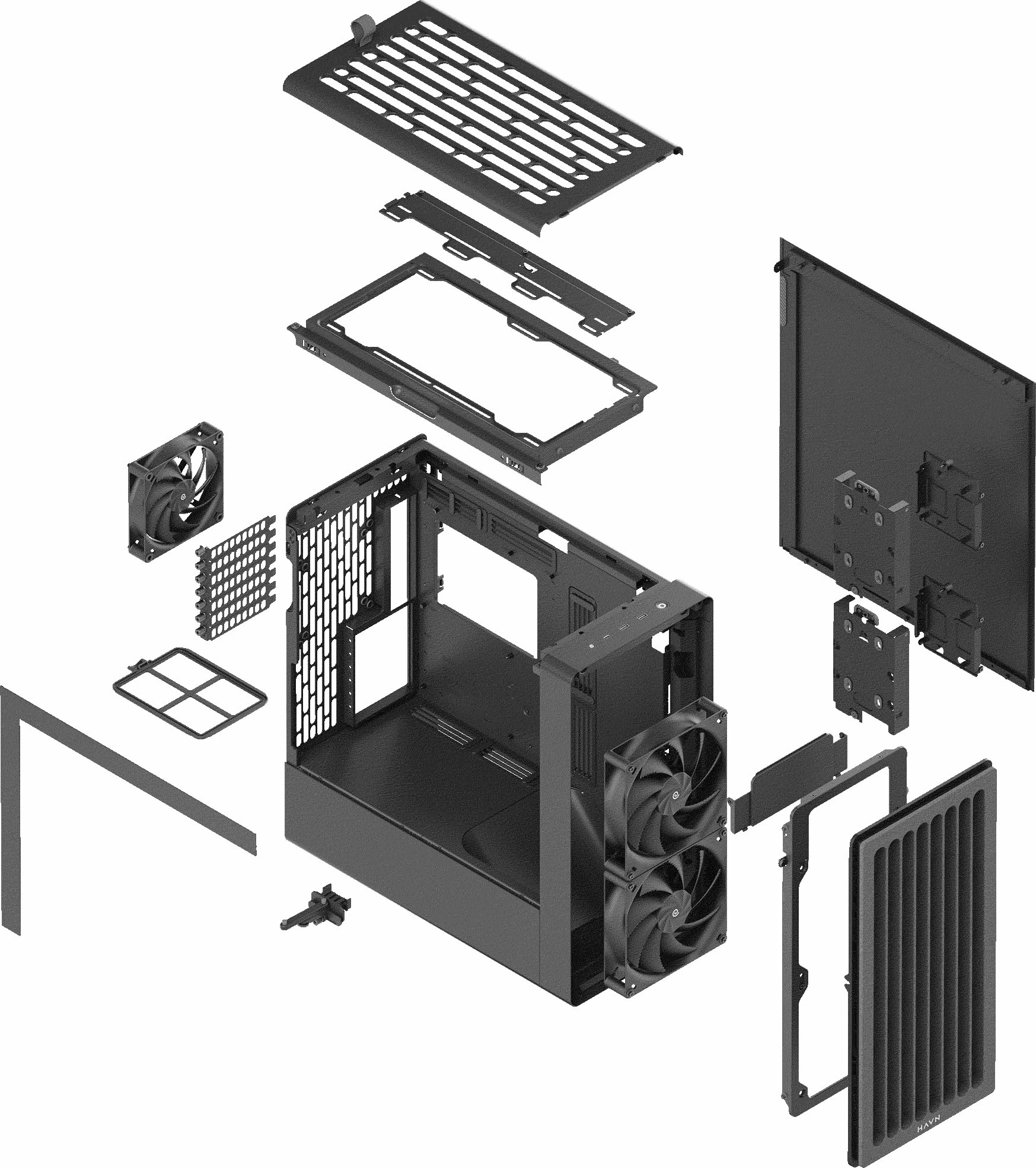 Kasë Havn BF 360 Flow (HVN-CA-BF360-04), Midi Tower, E-ATX/ATX, x3 ventilator, USB-C, e zezë