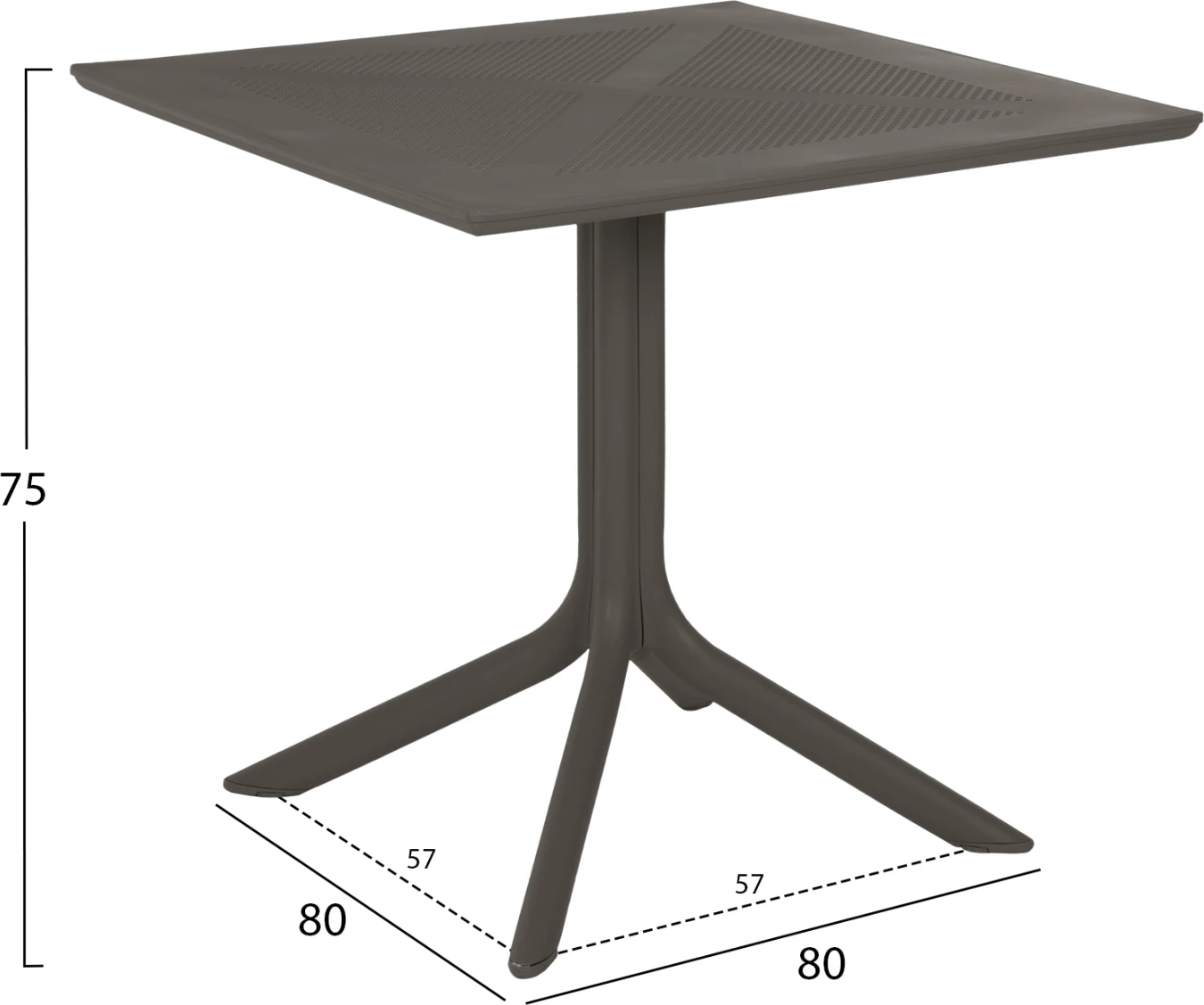 Tavolinë katrore për jashtë, polipropilen, ngjyrë ulli e errët, LUNAR FH5930.15, 80x80x75cm