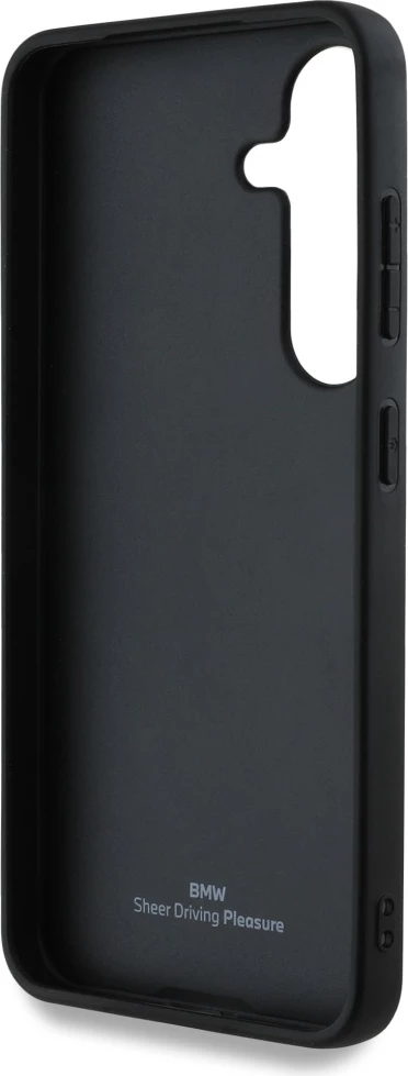 Mbështjellës BMW Leather Big Wordmark për Samsung Galaxy S25+, e zezë