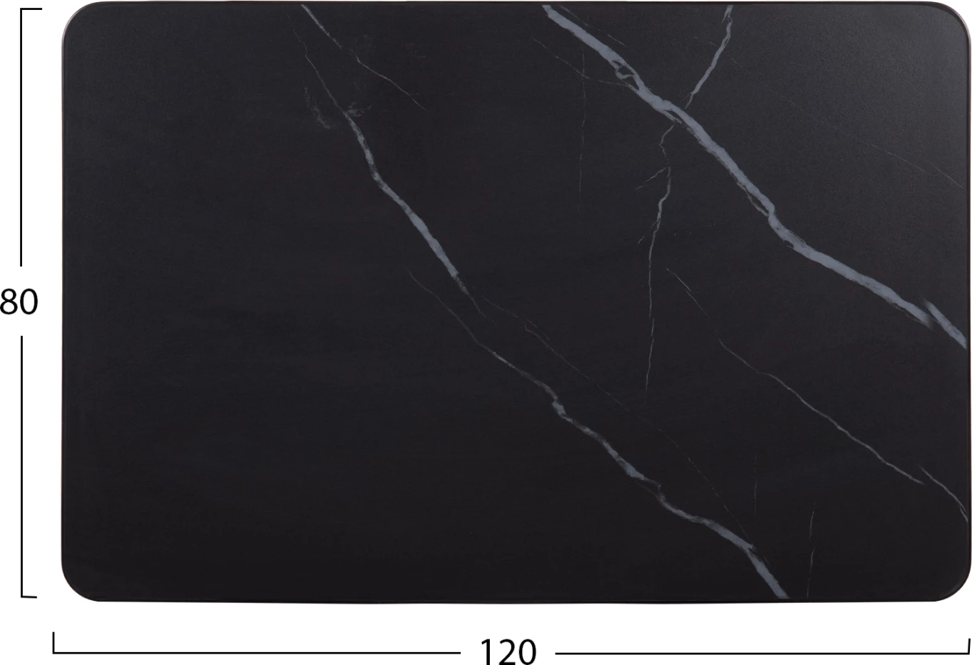 Sipërfaqe tavoline drejtkëndëshe prej guri të sinterizuar FH6656.03, dekor mermeri të zi, kornizë alumini e zezë, 120x80 cm