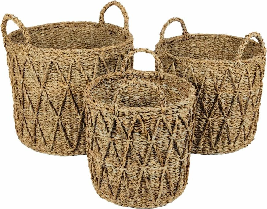 Set shporta ALMAR për organizim, 3 copë, kashtë deti natyrale, 36x36x30cm